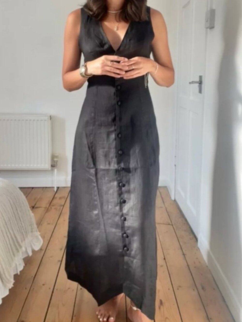 Doen Allene Black linen dress